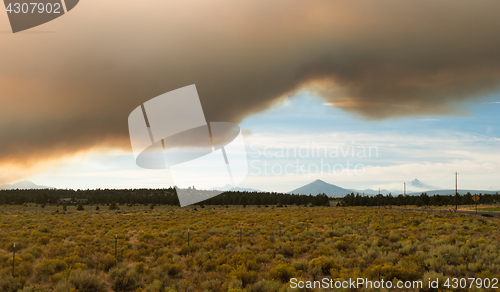 Image of Dramatic Sky Wildfire Smoke Sunset Three Sisters
