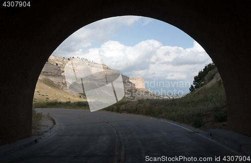 Image of View Road Through Tunnell Scotts Bluff Nebraska