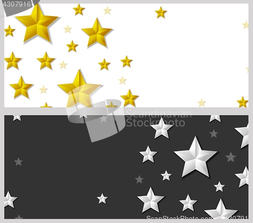 Image of Abstract banners with silver and golden stars