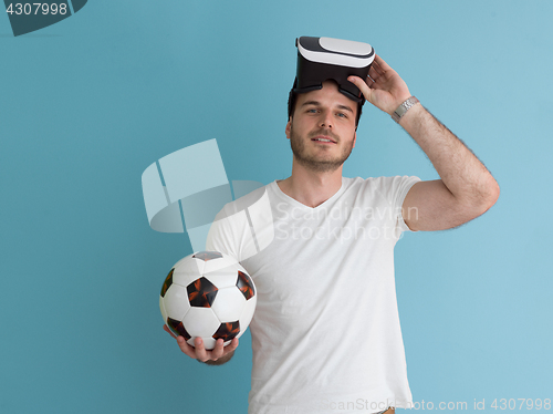 Image of man using VR headset glasses of virtual reality