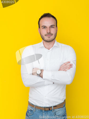 Image of man isolated over a yellow background