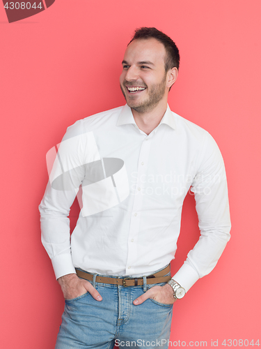 Image of man isolated over a red background