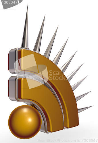 Image of rss symbol with prickles on white background - 3d illustration