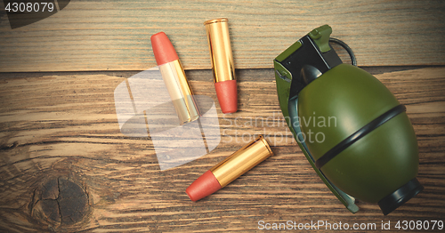 Image of ammunition. cartridges and grenade