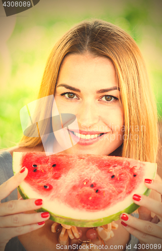 Image of woman with a watermelon