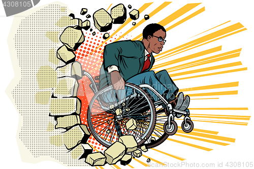 Image of African Businessman in a wheelchair. Disabilities and health. Ba