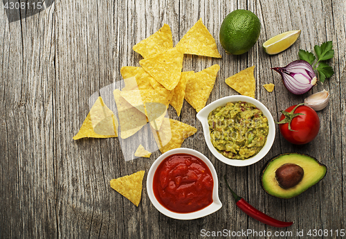 Image of Guacamole and tomato salsa