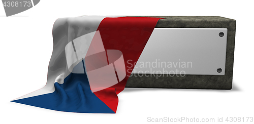 Image of stone socket with blank sign and flag of the czech republic - 3d rendering