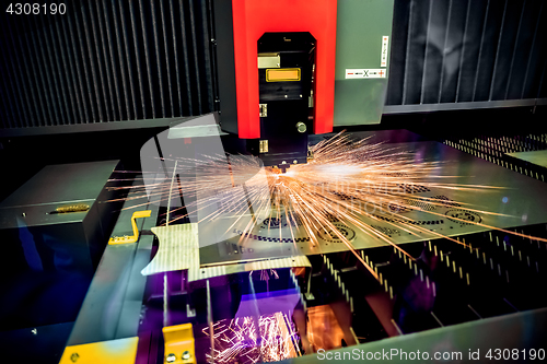 Image of CNC Laser cutting of metal, modern industrial technology.