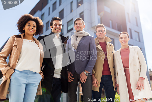 Image of international group of people on city street