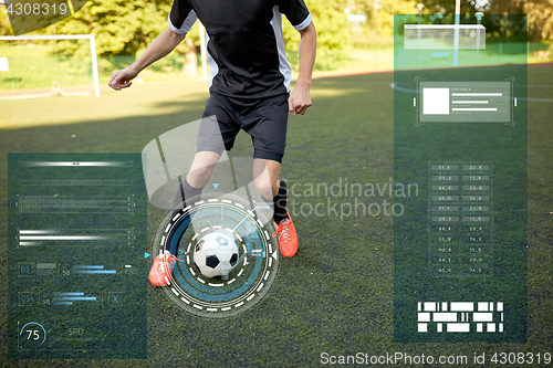 Image of soccer player playing with ball on football field