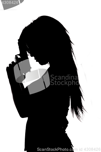 Image of Sexy girl in silhouette with guns isolated on white background