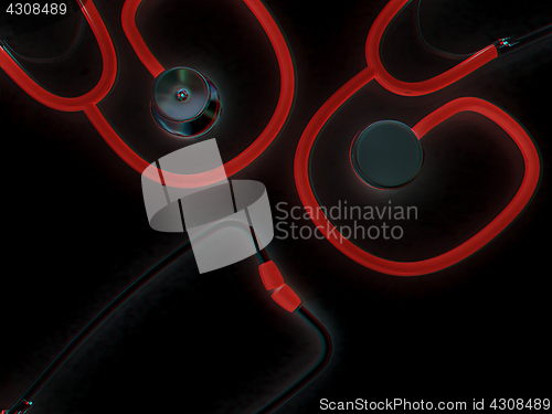 Image of stethoscope. 3d illustration. Anaglyph. View with red/cyan glass
