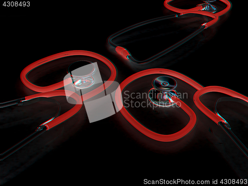 Image of stethoscope. 3d illustration. Anaglyph. View with red/cyan glass