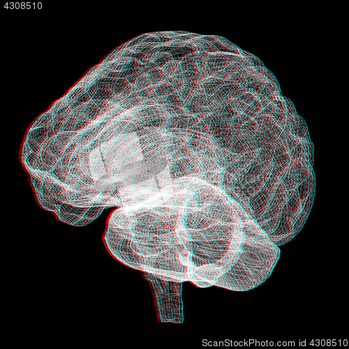 Image of Creative concept of the human brain. Anaglyph. View with red/cya