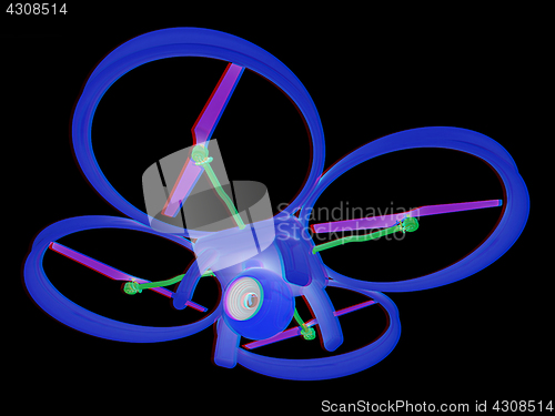 Image of Drone, quadrocopter, with photo camera flying. 3d render. Anagly