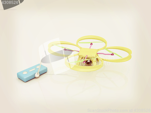 Image of Drone with remote controller. Vintage style.