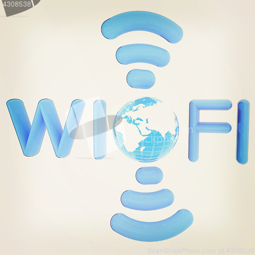 Image of wifi earth icon. 3d illustration. Vintage style.