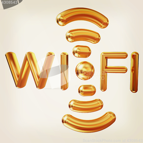 Image of Gold wifi icon for new year holidays. 3d illustration. Vintage s