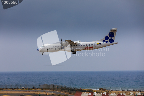 Image of ARECIFE, SPAIN - APRIL, 16 2017: ATR 72 of canariafly.es with th