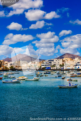 Image of Small fishing boats in the lagoon in the capital Arrecife in Lan