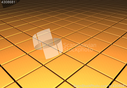 Image of Gold metallic reflective cubes in a grid pattern