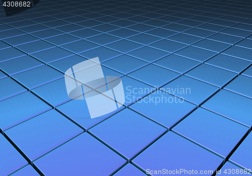 Image of Blue metallic reflective cubes in a grid pattern