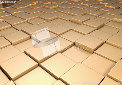 Image of 3D Rendering of Field of uneven gold tiles