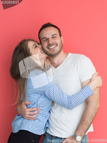 Image of couple isolated on red Background