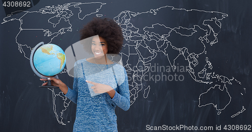 Image of black woman holding Globe of the world