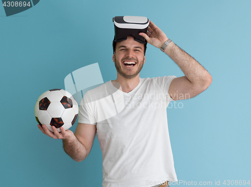 Image of man using VR headset glasses of virtual reality