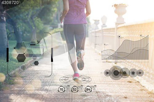 Image of Fitness woman training and jogging in summer park