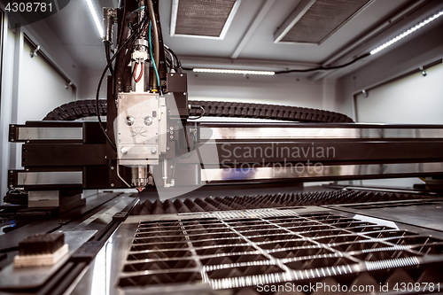 Image of CNC Laser cutting of metal, modern industrial technology.