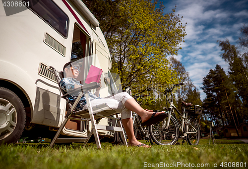 Image of Family vacation travel, holiday trip in motorhome