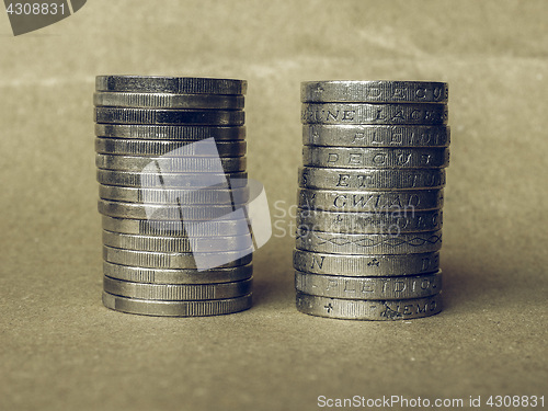 Image of Vintage Euro and Pound coins pile