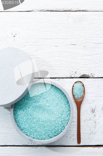 Image of Blue bath salt on table