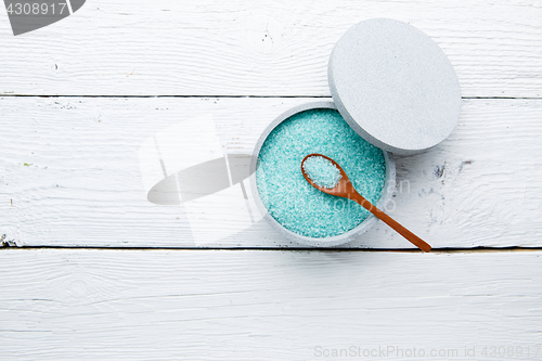 Image of Turquoise salt on white table