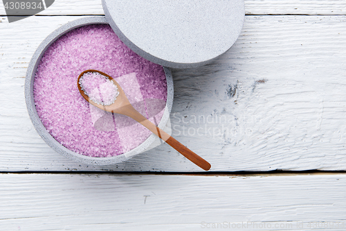 Image of Pink salt on white table