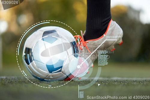 Image of soccer player playing with ball on football field