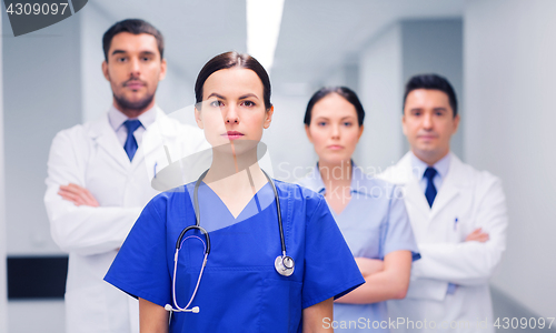 Image of group of medics or doctors at hospital