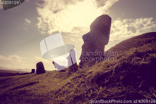 Image of Moais statues on Rano Raraku volcano, easter island