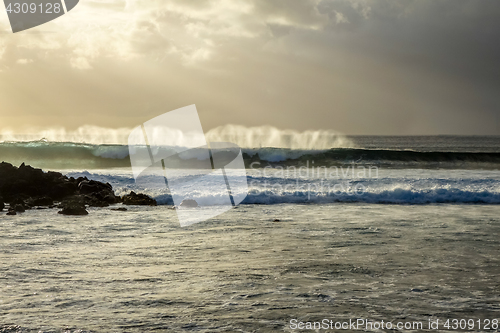 Image of Pacific ocean at sunset on Easter Island