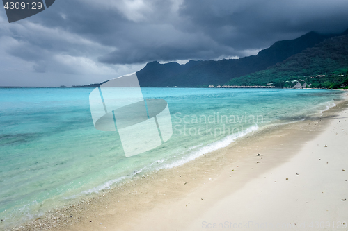 Image of Cloudy sky on Temae Beach lagoon in Moorea island