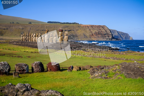 Image of Moais statues, ahu Tongariki, easter island