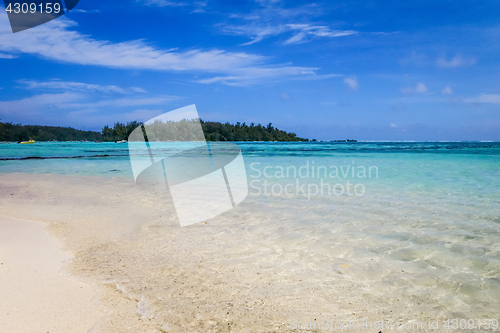 Image of Tropical white sand beach and lagoon in Moorea Island