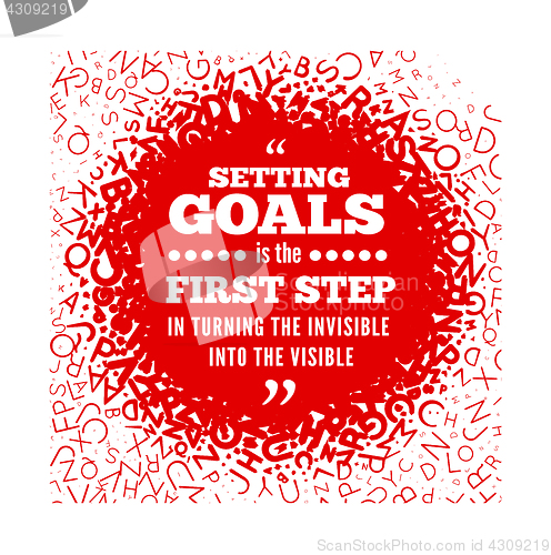 Image of Quotation about setting goals, against the backdrop of texture from the letters of the alphabet.