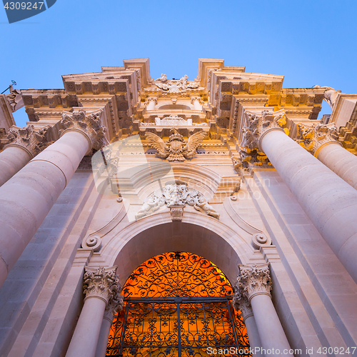 Image of Entrance of the Syracuse baroque Cathedral in Sicily - Italy