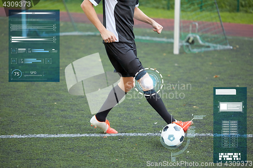 Image of soccer player playing with ball on football field