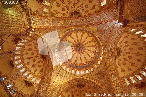 Image of Blue Mosque interior in Istanbul, Turkey. Turkish: Sultan Ahmet Cami