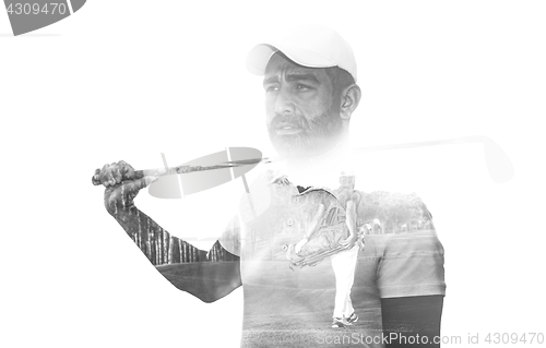 Image of Double exposure of senior golf player